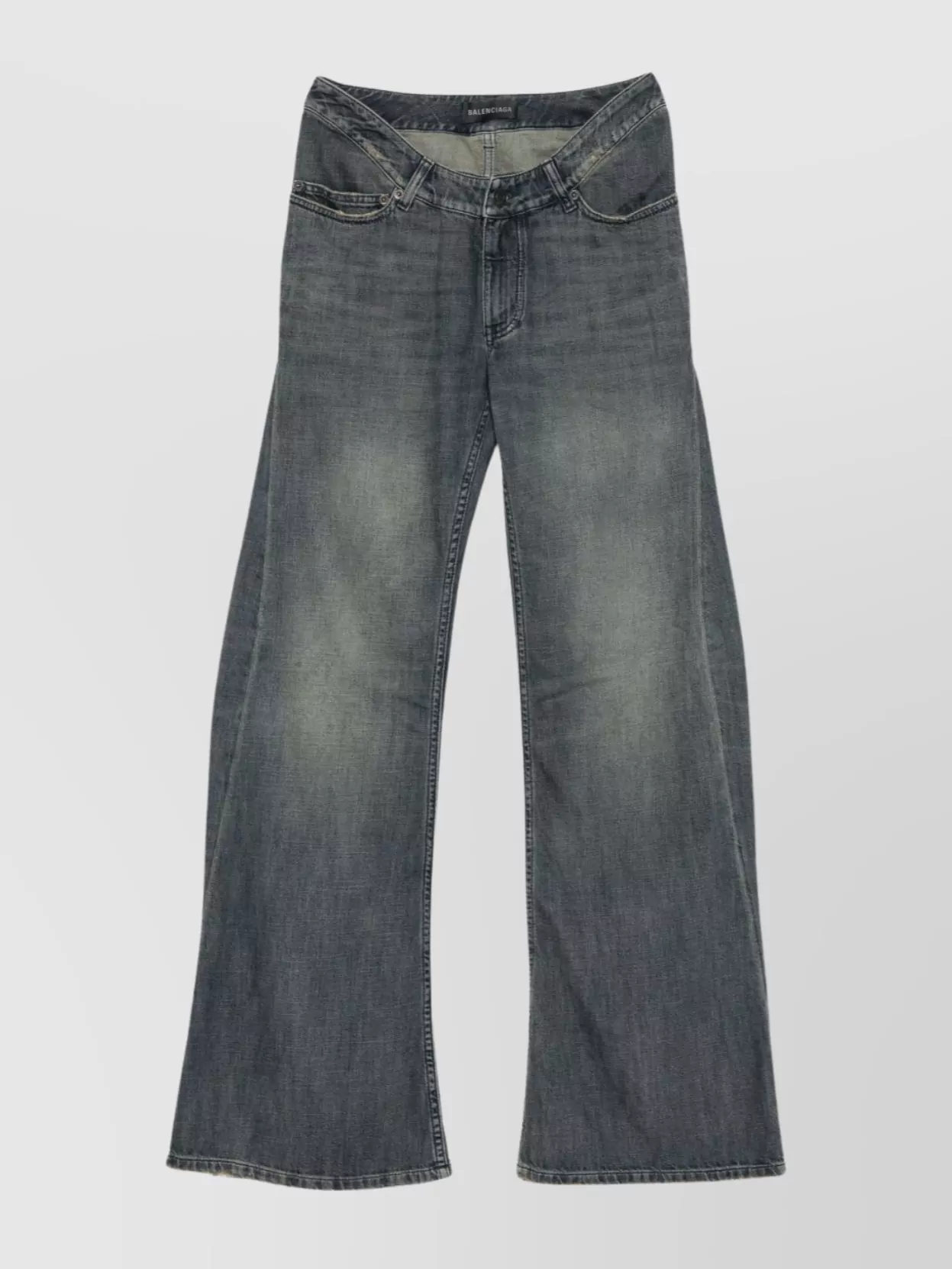 Balenciaga Wide-leg Low-rise Trousers Frayed Hem In Blue