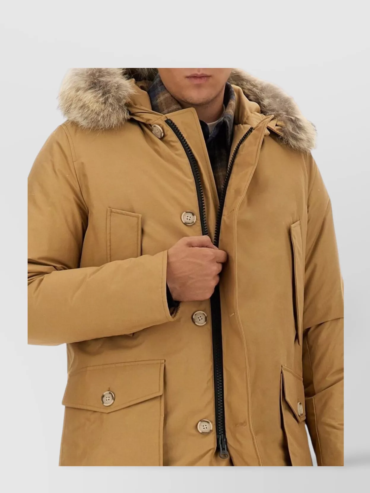 Woolrich Arctic Long Length Quilted Jacket With Fur Trim Hood