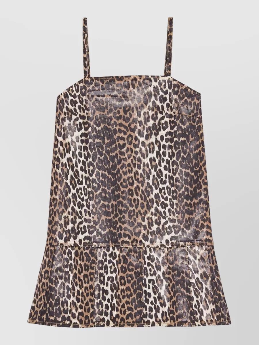 Ganni denim printed strap mini dress