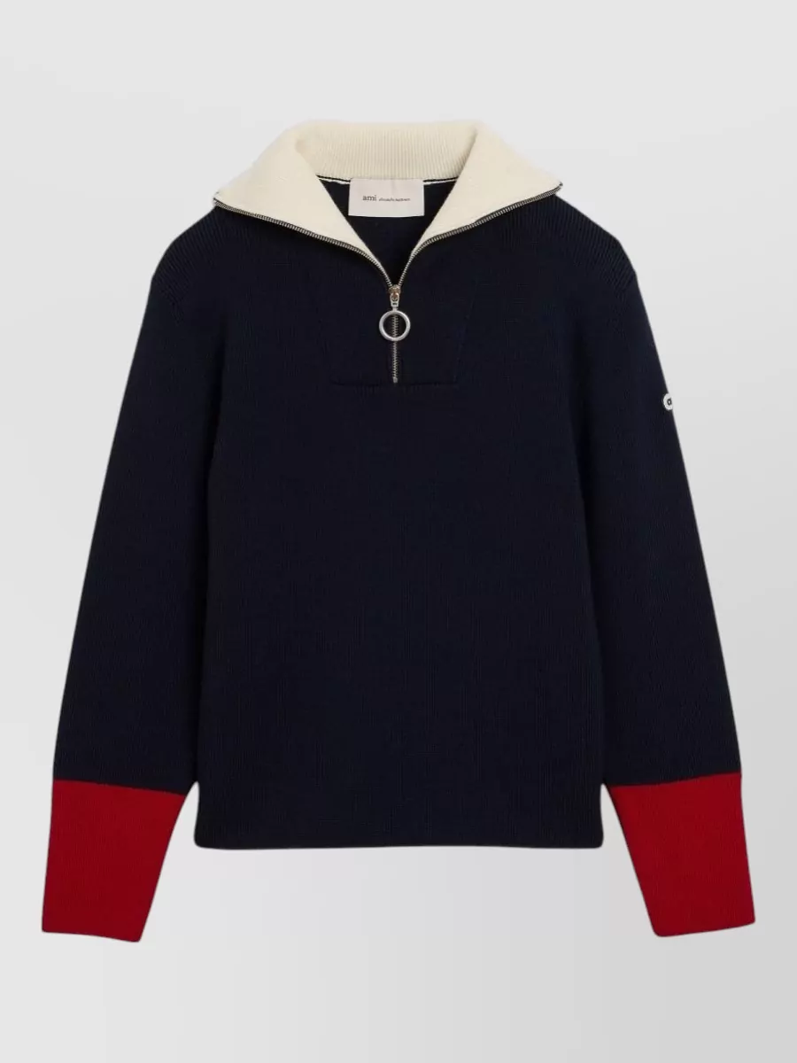 Ami Paris Ribbed quarter-zip wool sweater