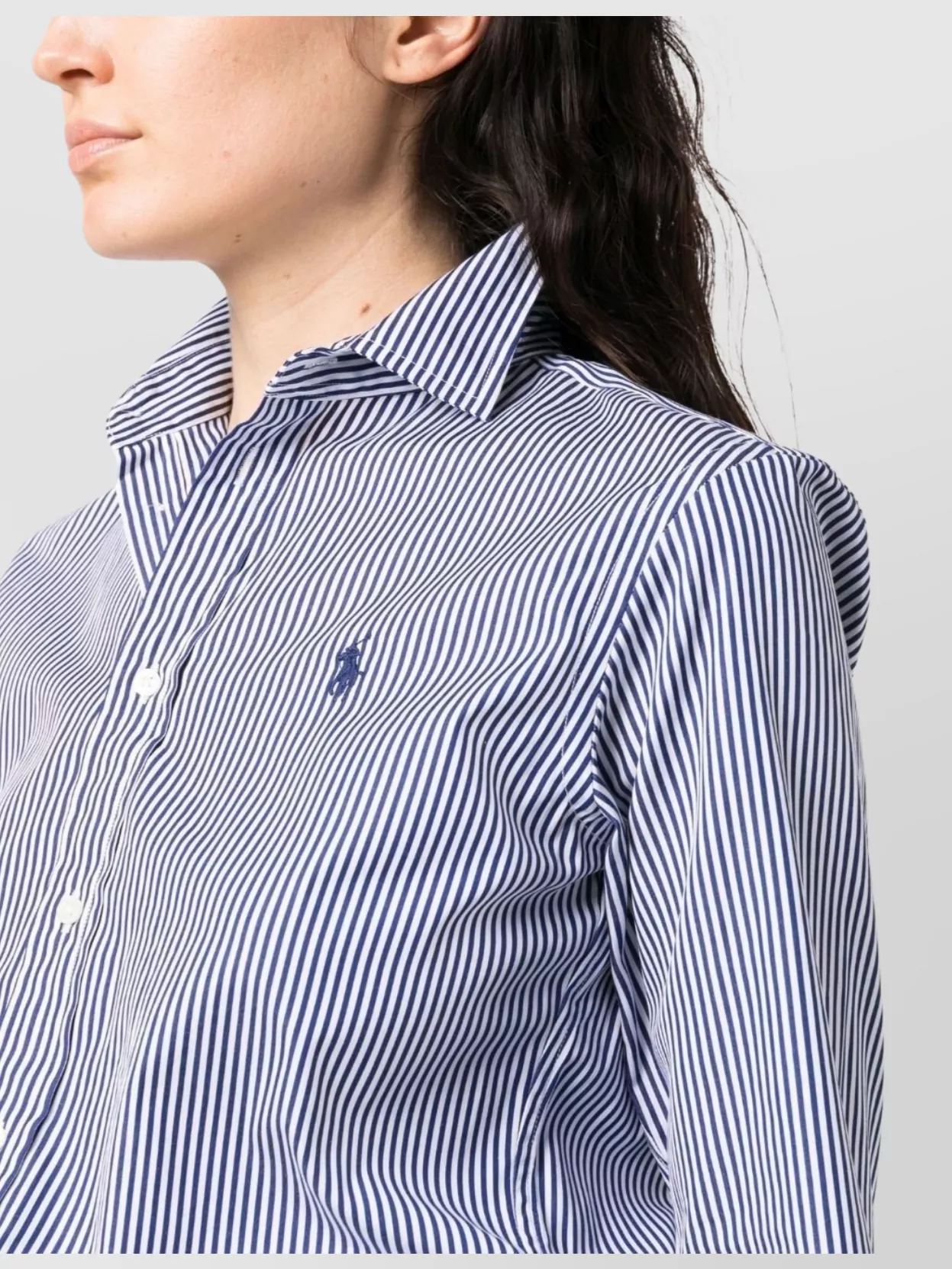 Ralph Lauren Striped Cotton Shirt With Curved Hem In White