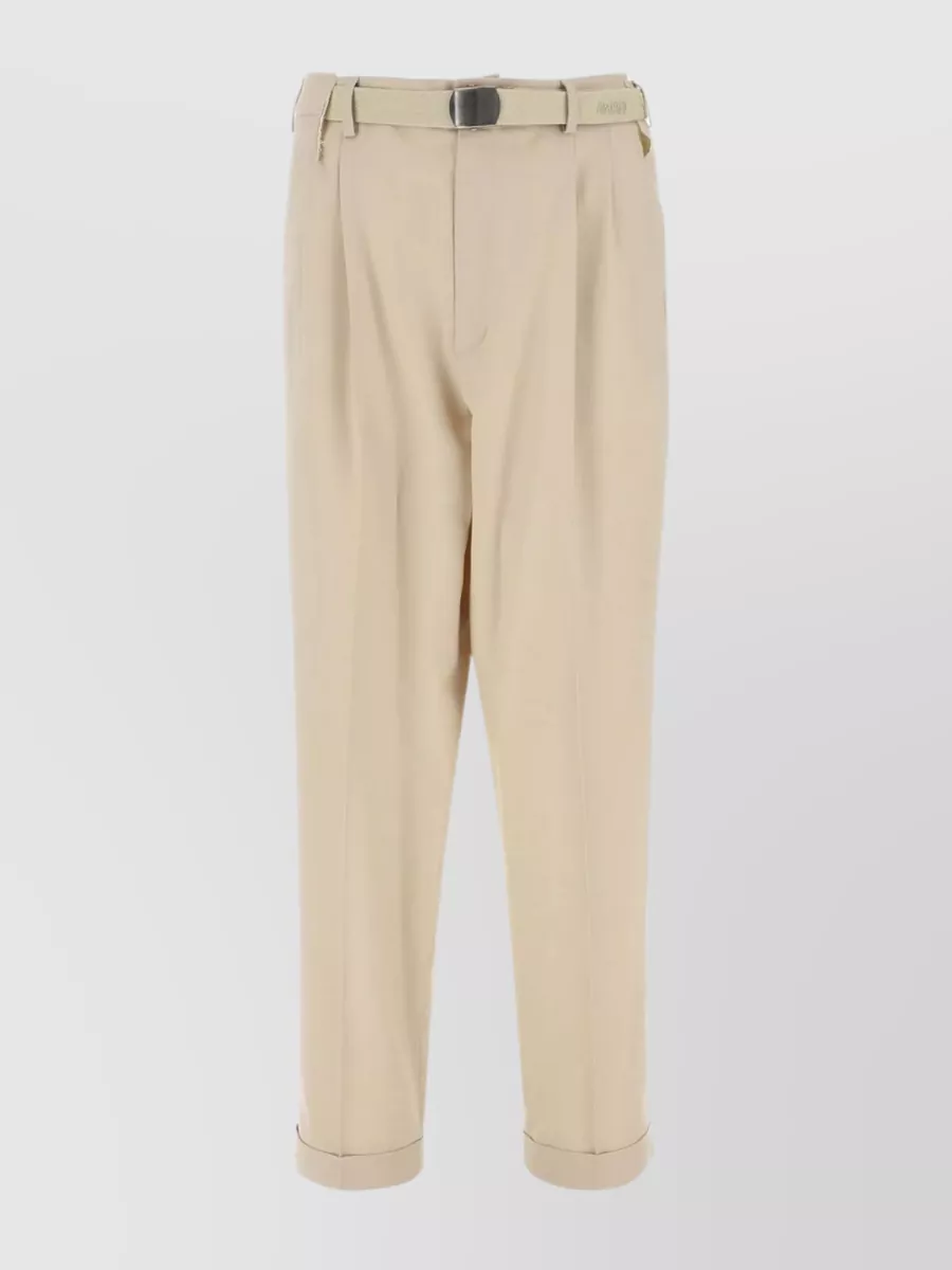 Shop Magliano Detachable Belt Pleated Wool Trousers In Cream