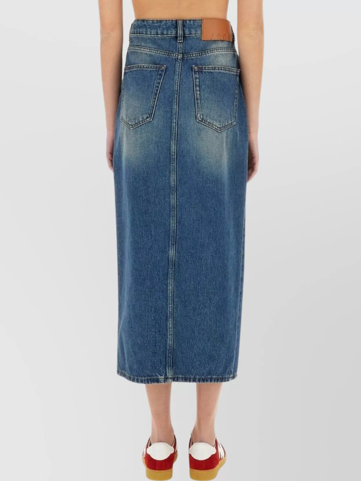 Msgm High-waisted Denim Skirt With Front Slit