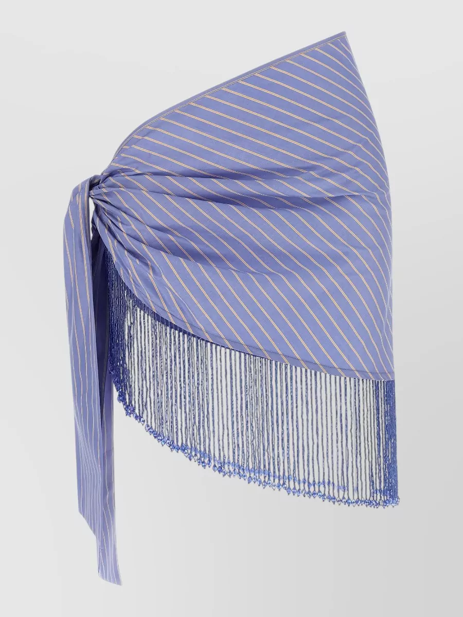 The Andamane Cotton Striped Beaded-Fringe Draped Wrap Skirt
