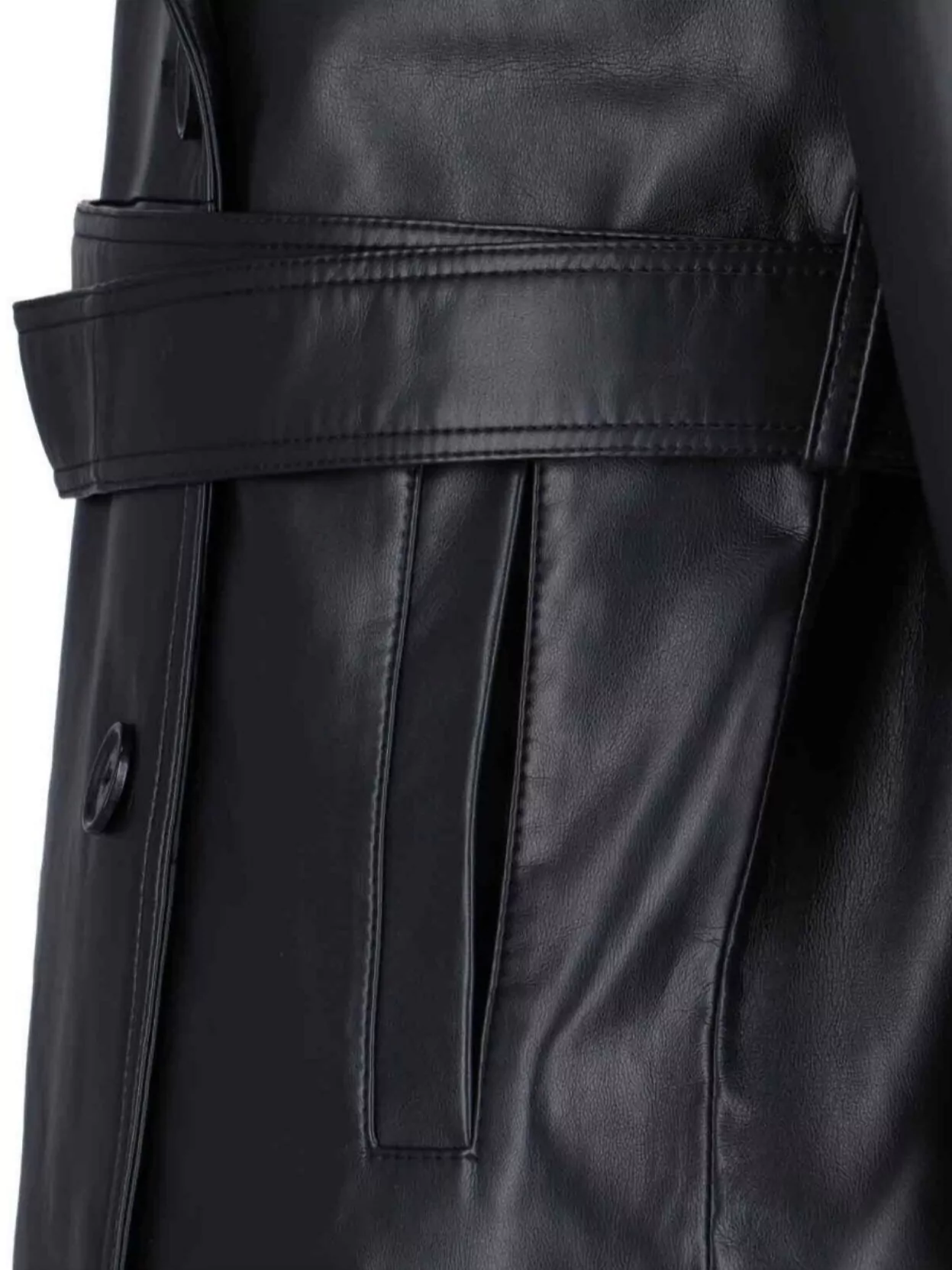 The Frankie Shop Double-breasted Faux Leather Coat With Removable Waist Belt In Blue