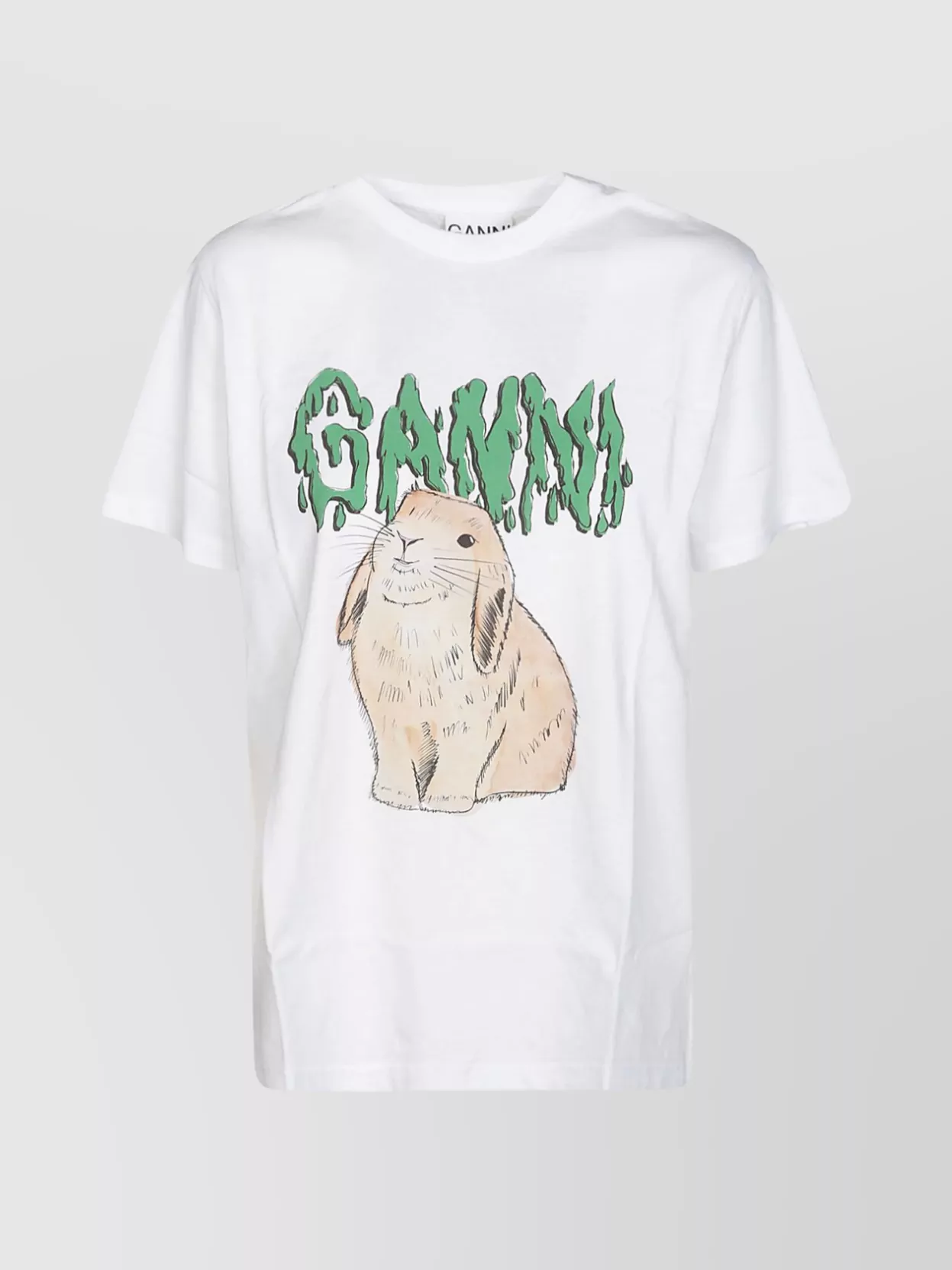 Shop Ganni Bunny Crew Neck Graphic Print T-shirt