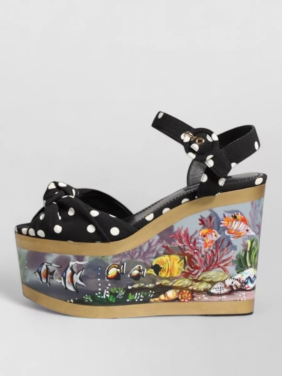 Dolce&Gabbana Leather Polka Dot Wedge Sandals