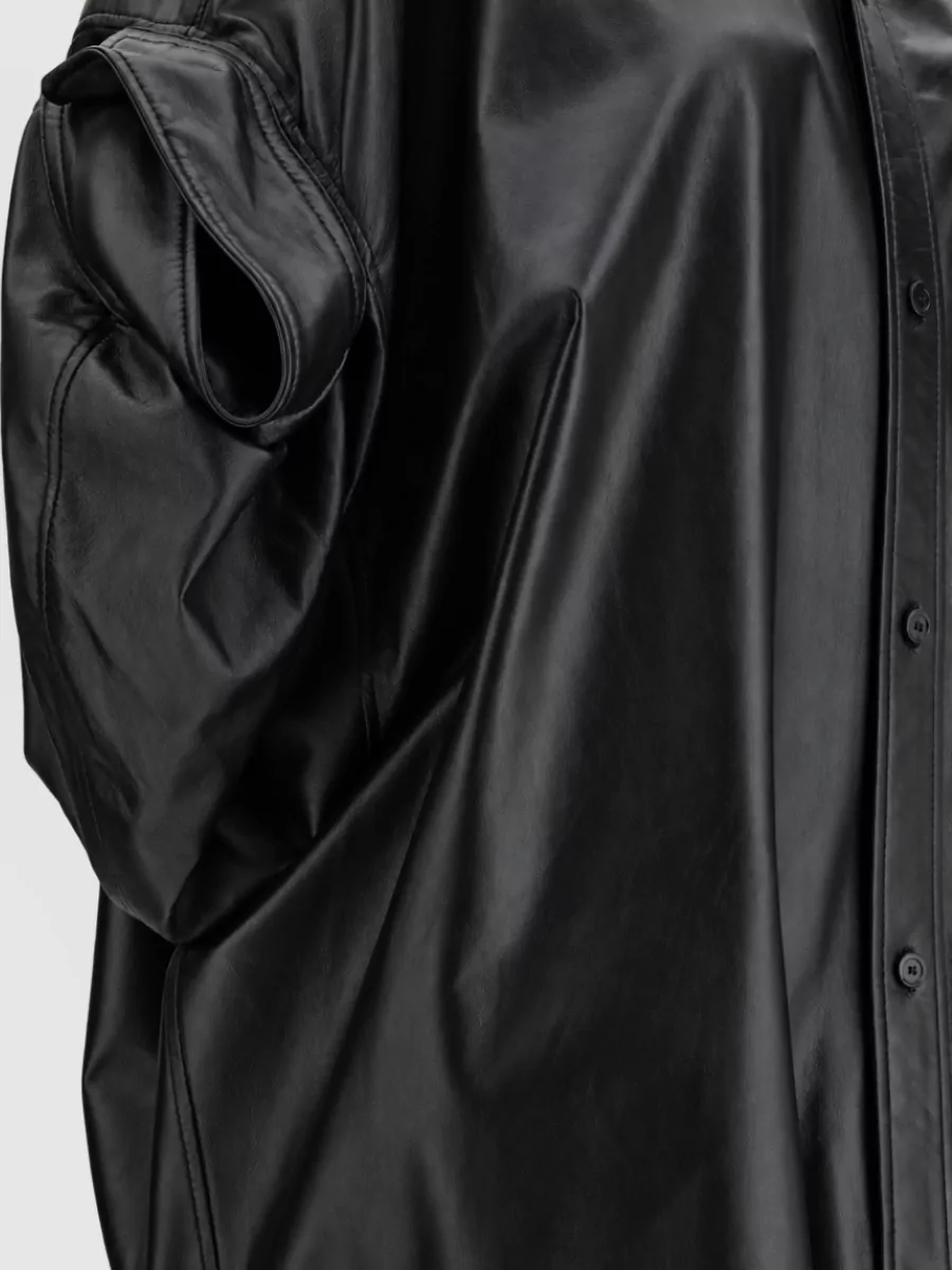 Balenciaga Lamb Leather Short-Sleeve Shirt Jacket