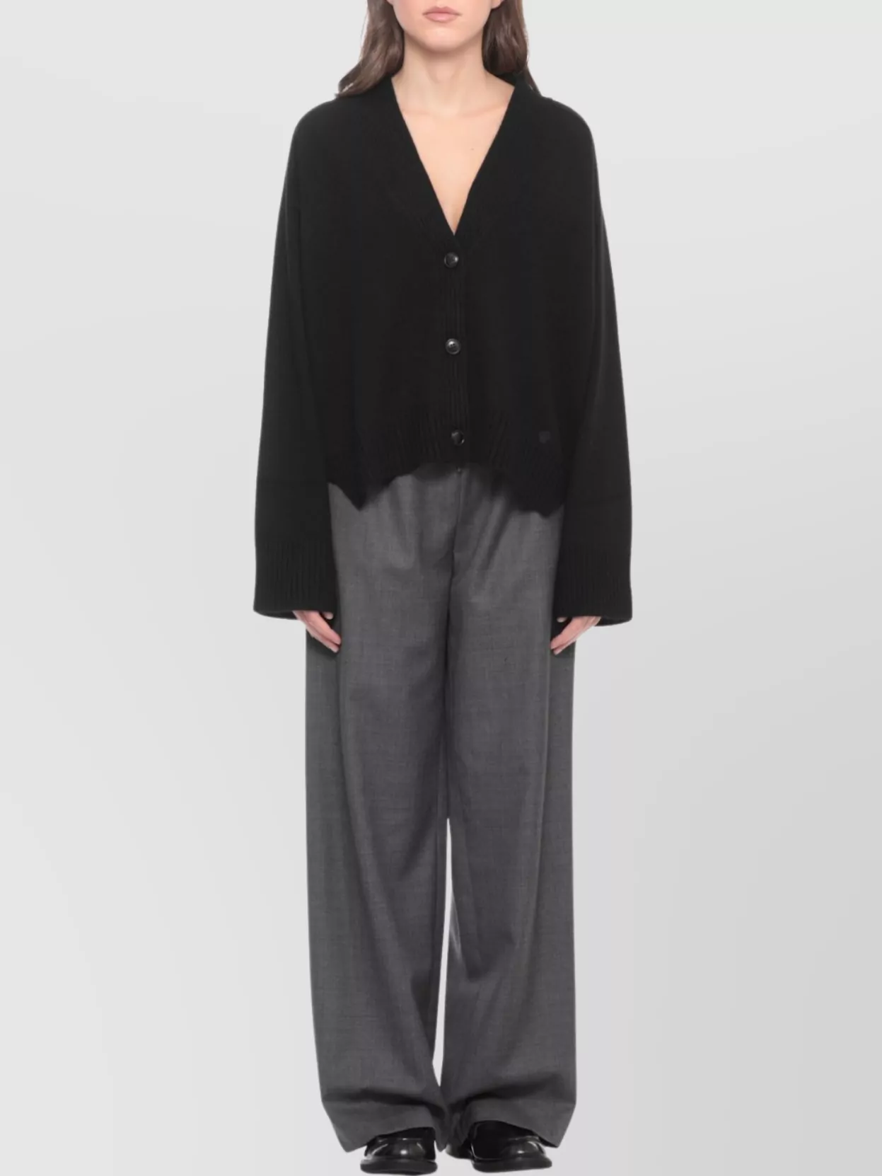 Loulou Studio Cropped V-Neck Wool Cardigan With Long Sleeves