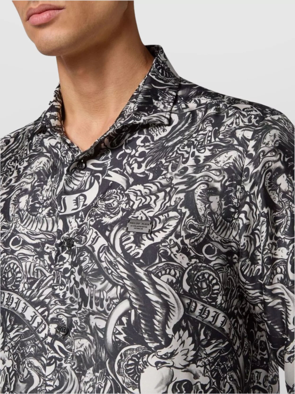 Philipp Plein Long Sleeve Button-Down Collar Printed Shirt