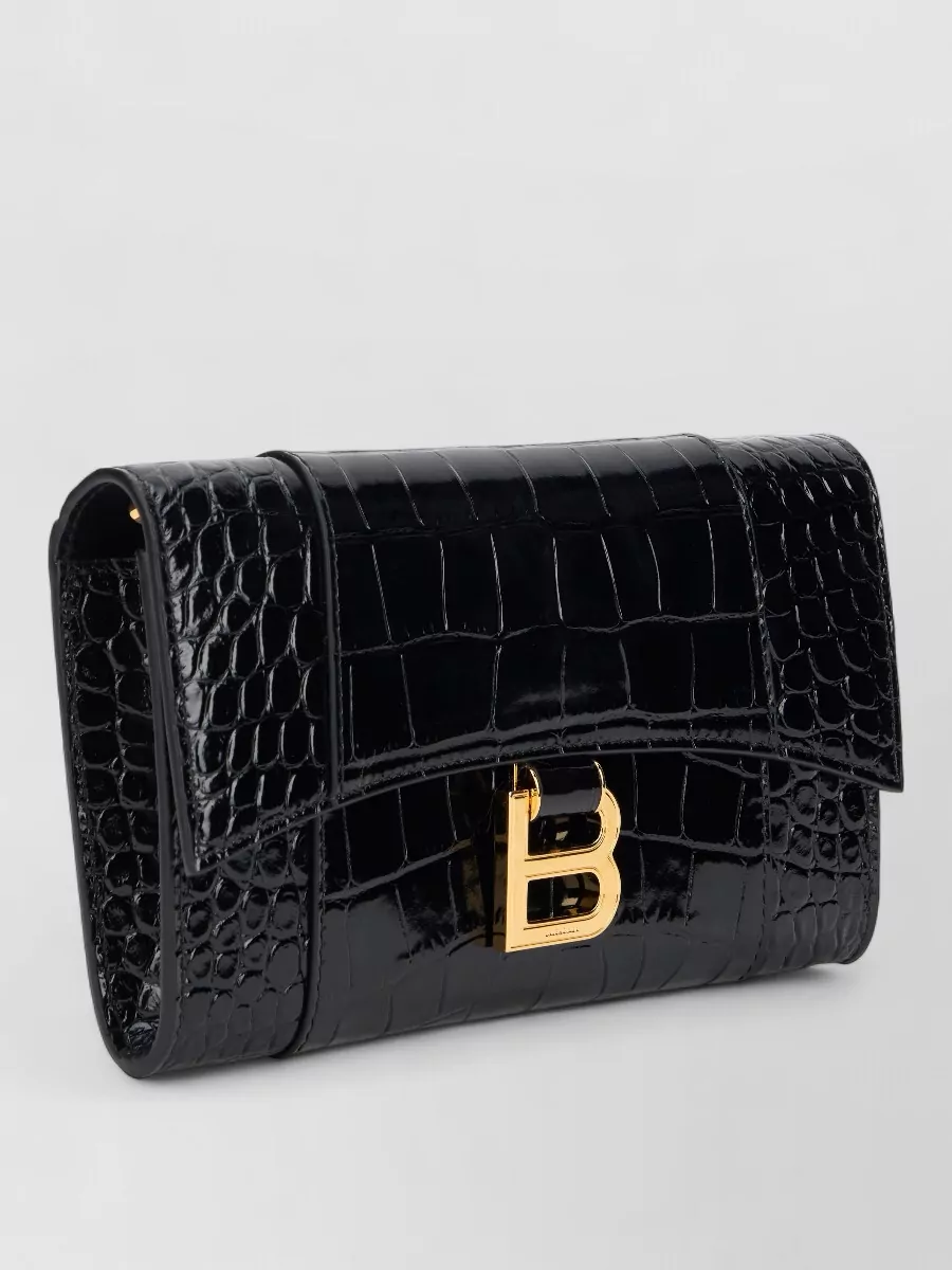 Balenciaga Na Leather Crocodile Effect Clutch Bag