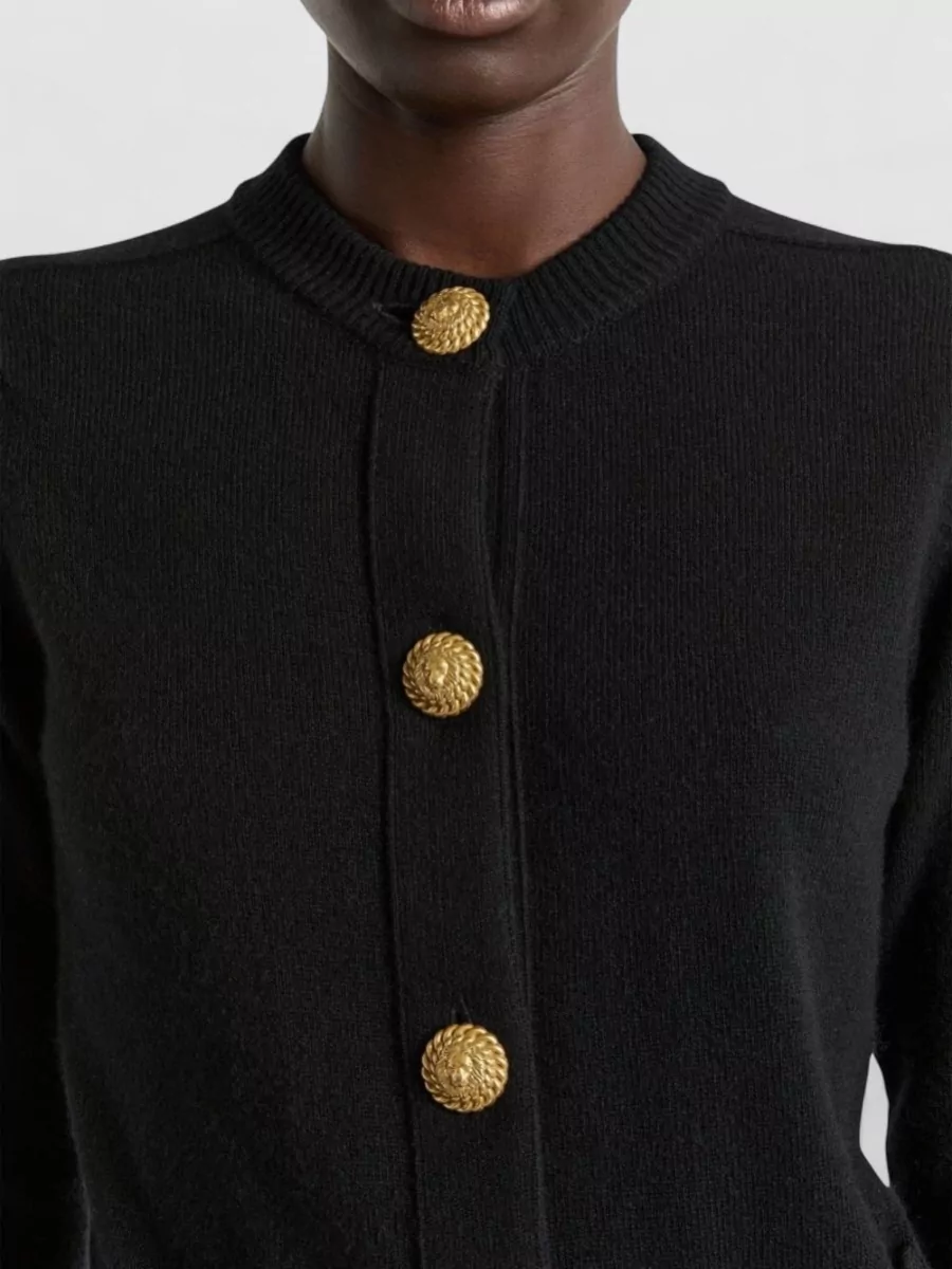 Balmain Cashmere Wool Straight-Fit Round-Neck Ribbed-Trim Cardigan