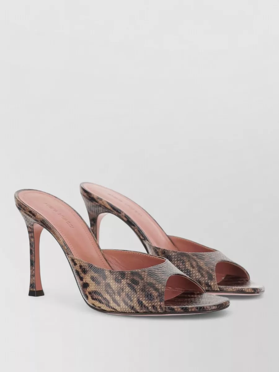 Amina Muaddi Leather Leopard Snake-Print Sandals