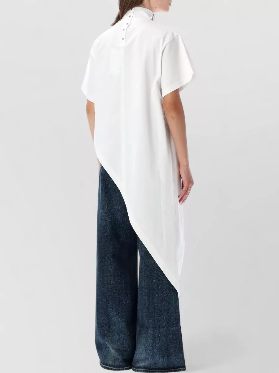 Alaïa Cotton Asymmetric High Neck Short Sleeve Shirt