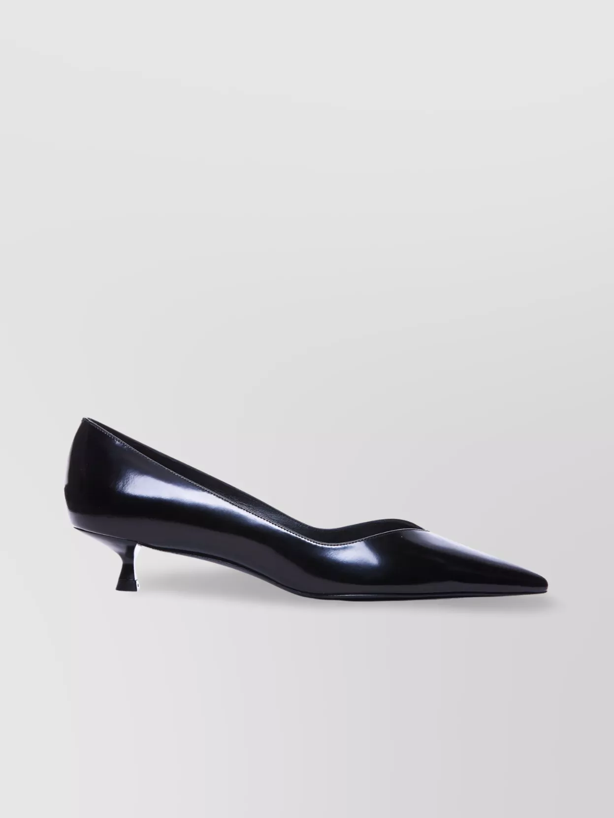 Stuart Weitzman Glossy Leather Pointed Toe Kitten Heel Pumps