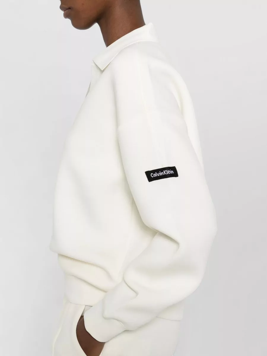 Calvin Klein Long Sleeve Relaxed Polo Top Ribbed Trim