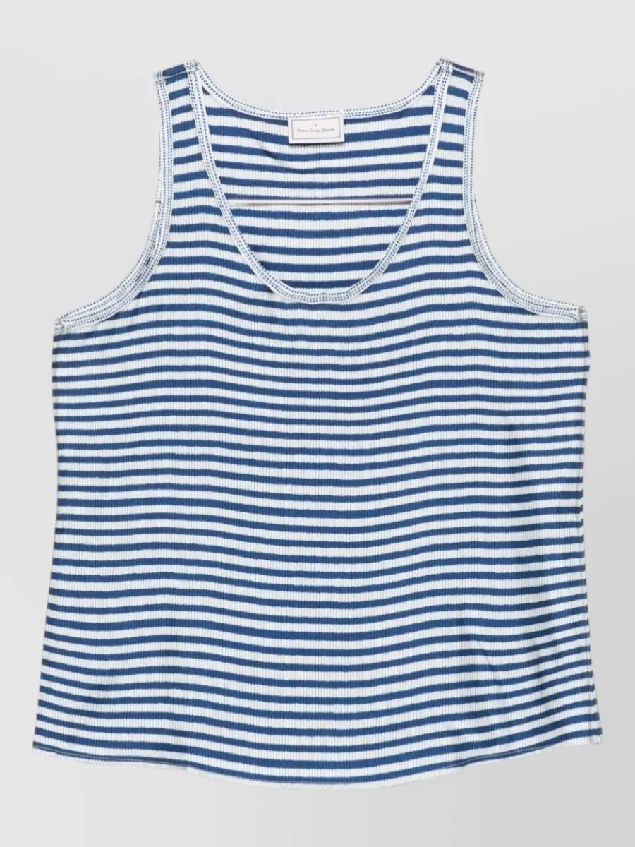 Pierre Louise Mascia Silk Striped Scoop Neck Sleeveless Top