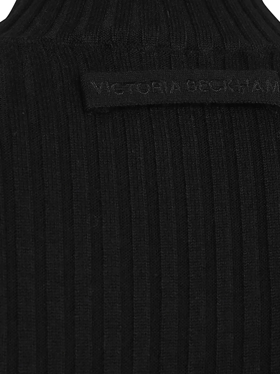 Victoria Beckham Merino Wool Ribbed Mock Neck Long Sleeve Sweater