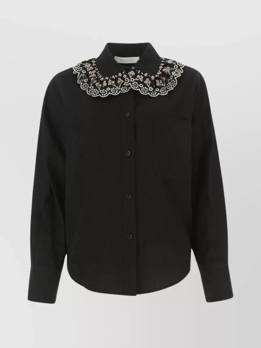 Shop See By Chloé Angled Cuff Cotton Shirt In Black