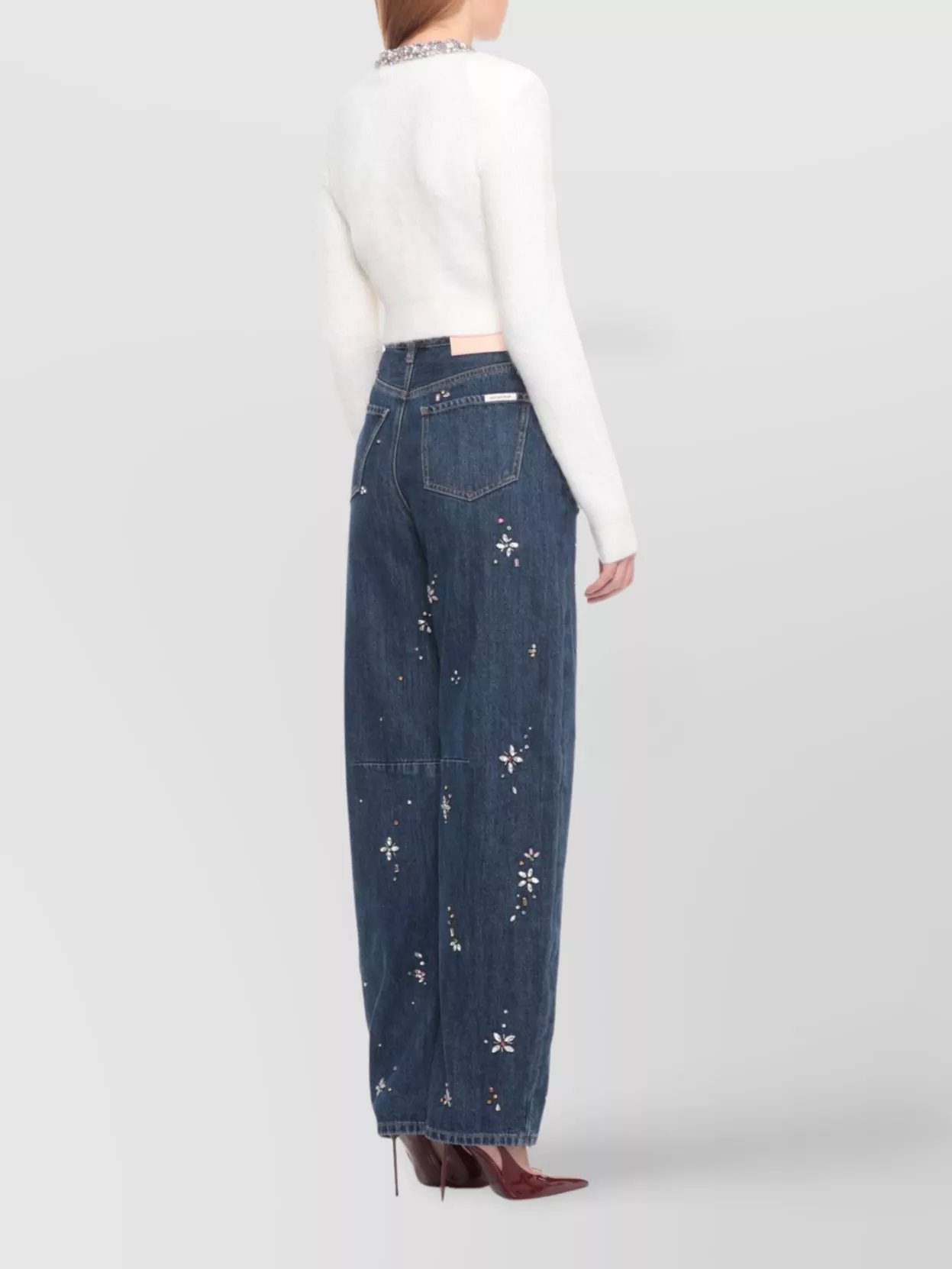 Self-Portrait Strass Embellished Crew Neck Cropped Cardigan
