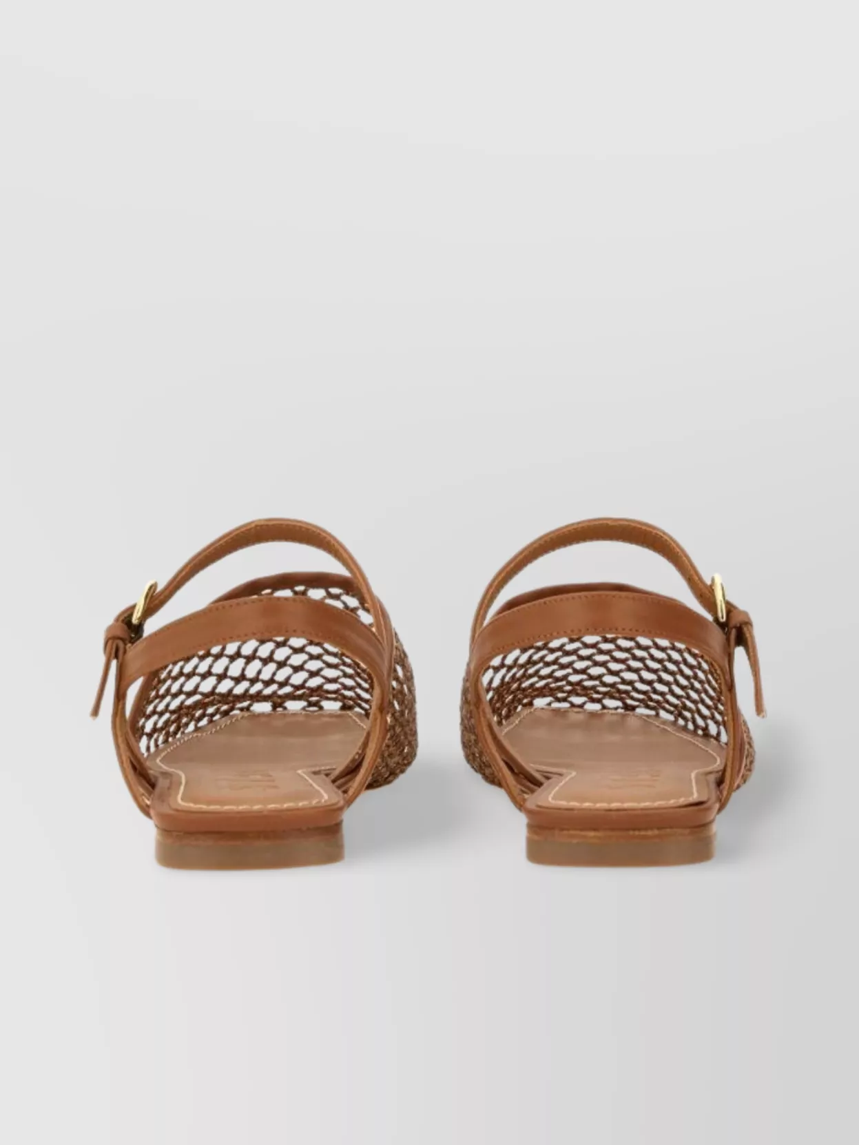STAUD MESH SQUARE TOE SANDALS WITH GOLD HARDWARE