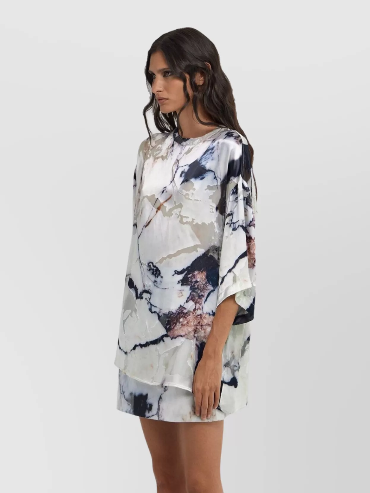 Roberto Cavalli Sheer Abstract Print Keyhole Back Tops In Green