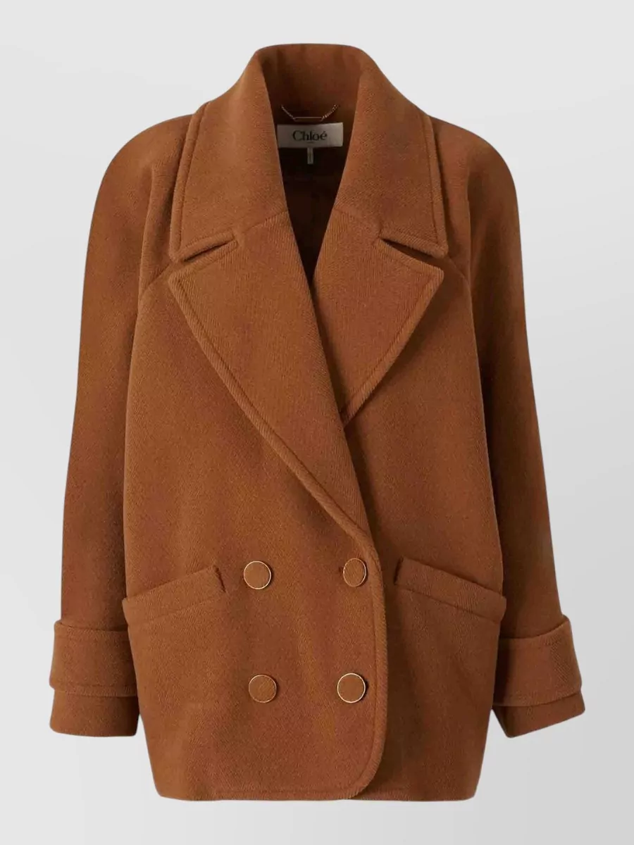 Chloé wool double-breasted herringbone short coat
