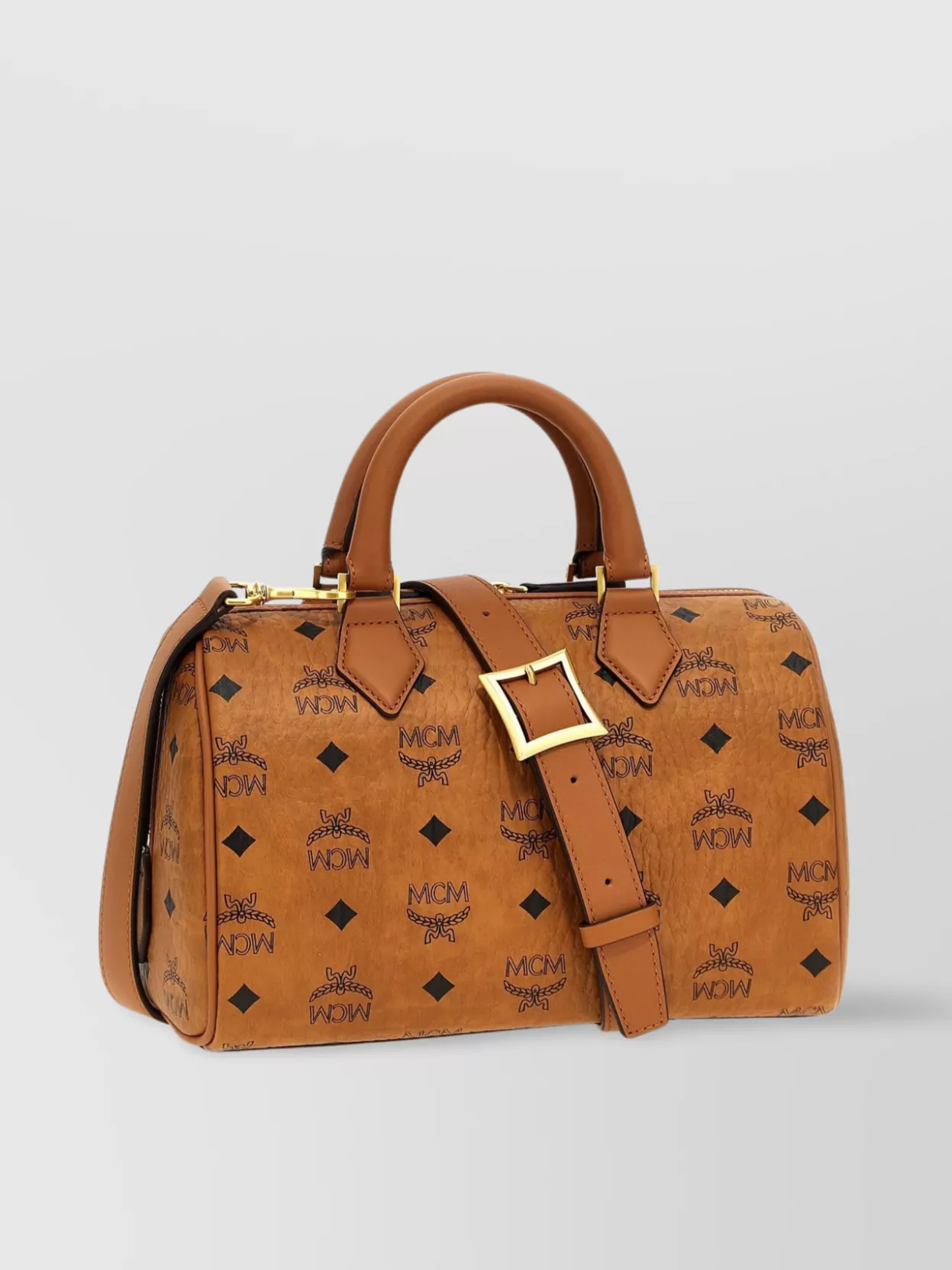 Mcm Shoulder Bag With Adjustable Strap And Top Handle In Brown