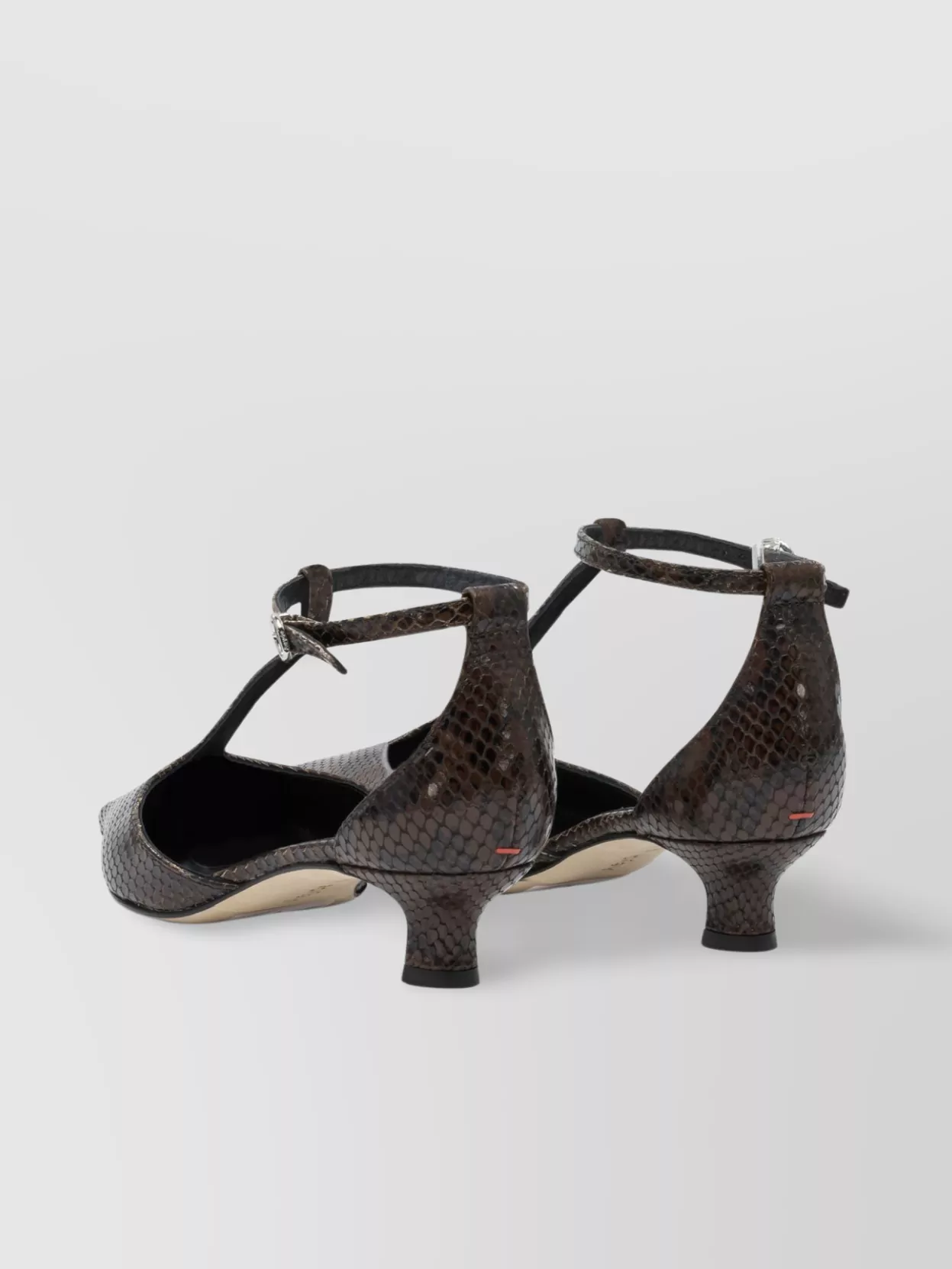 Aeyde Snakeskin T-bar Strap Kitten Heel Pumps