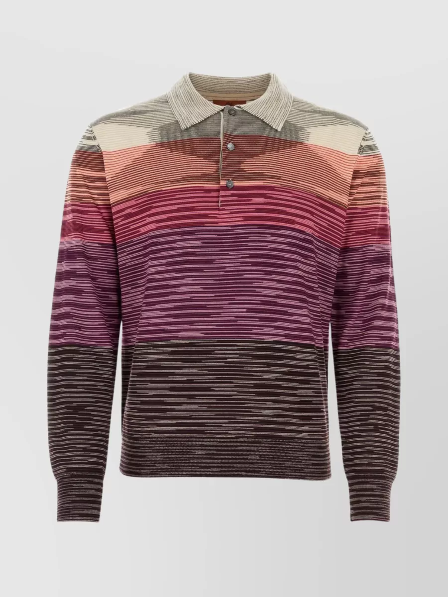 Shop Missoni Striped Embroidered Wool Polo In Purple