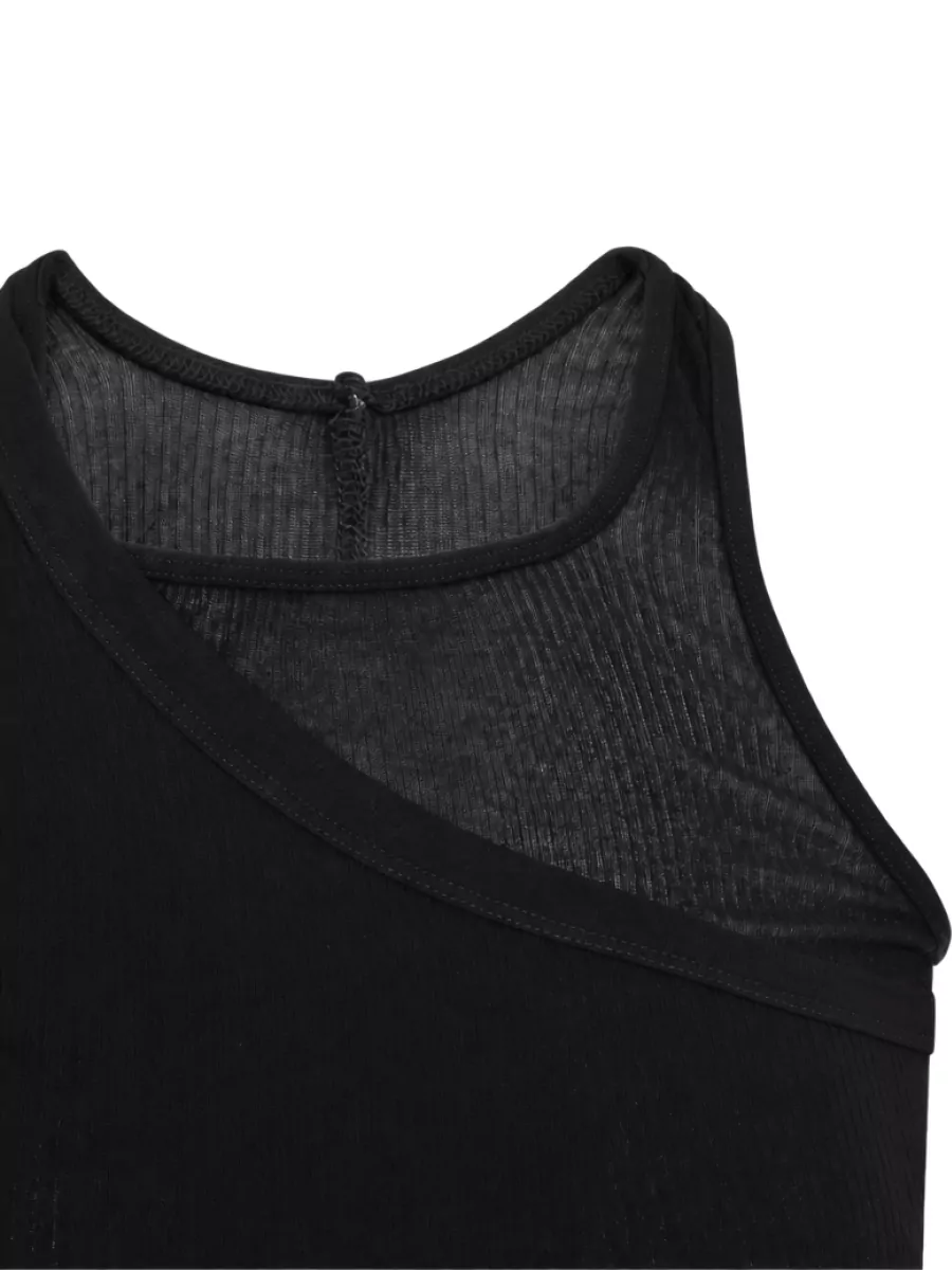 Rick Owens Silk Ribbed Asymmetric One-Shoulder Tank Top