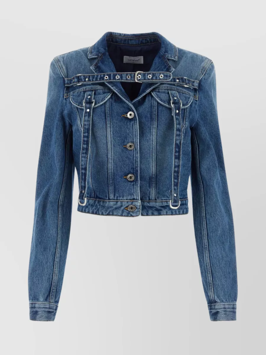 Shop Off-white Structured Denim Blazer With Padded Shoulders In Blue