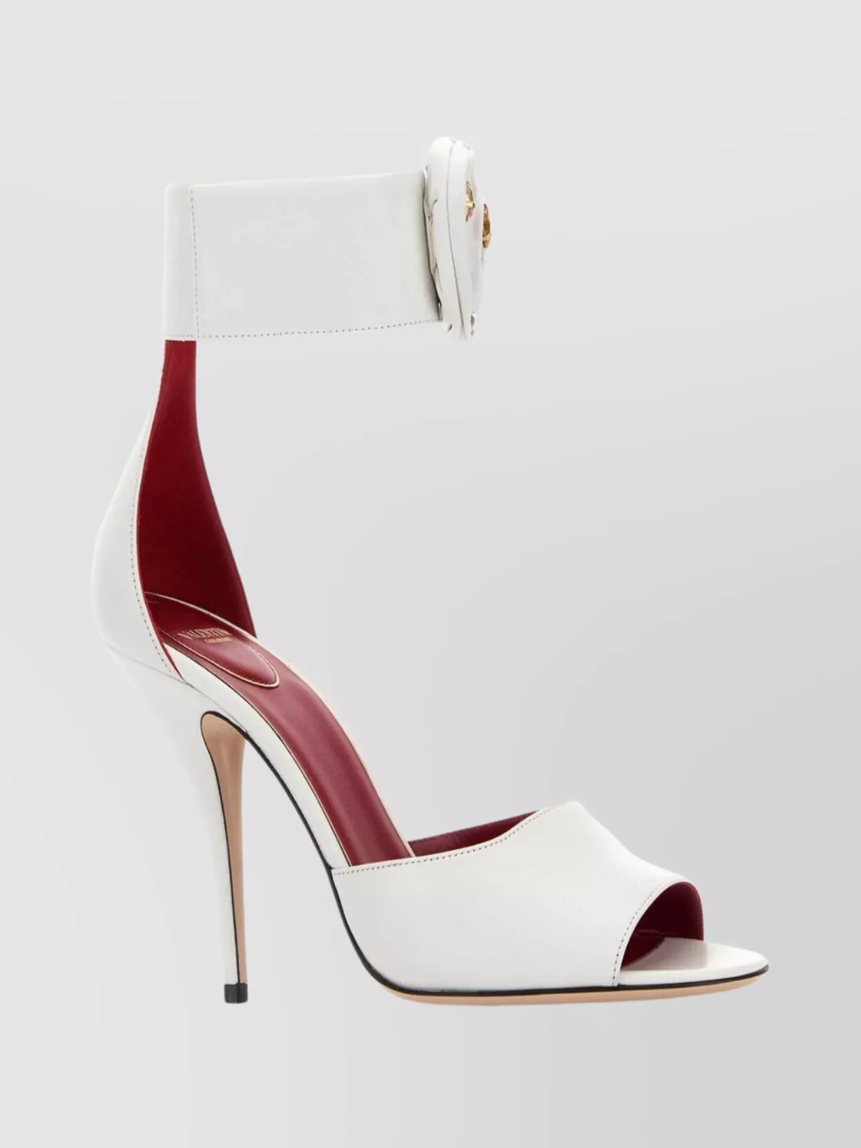 Valentino Garavani Drip Rose Kidskin Sandal With Crystals 105mm Woman White 41 In Animal Print