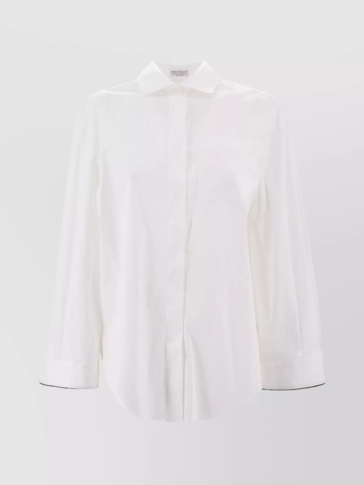Shop Brunello Cucinelli Poplin Shirt With Contrasting Border Collar In Grey