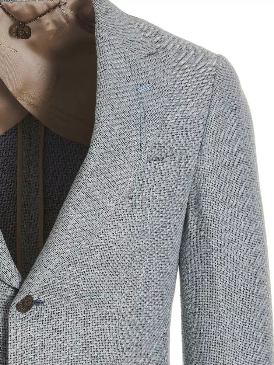Maurizio Miri Silk Linen Single-Breasted Textured Blazer