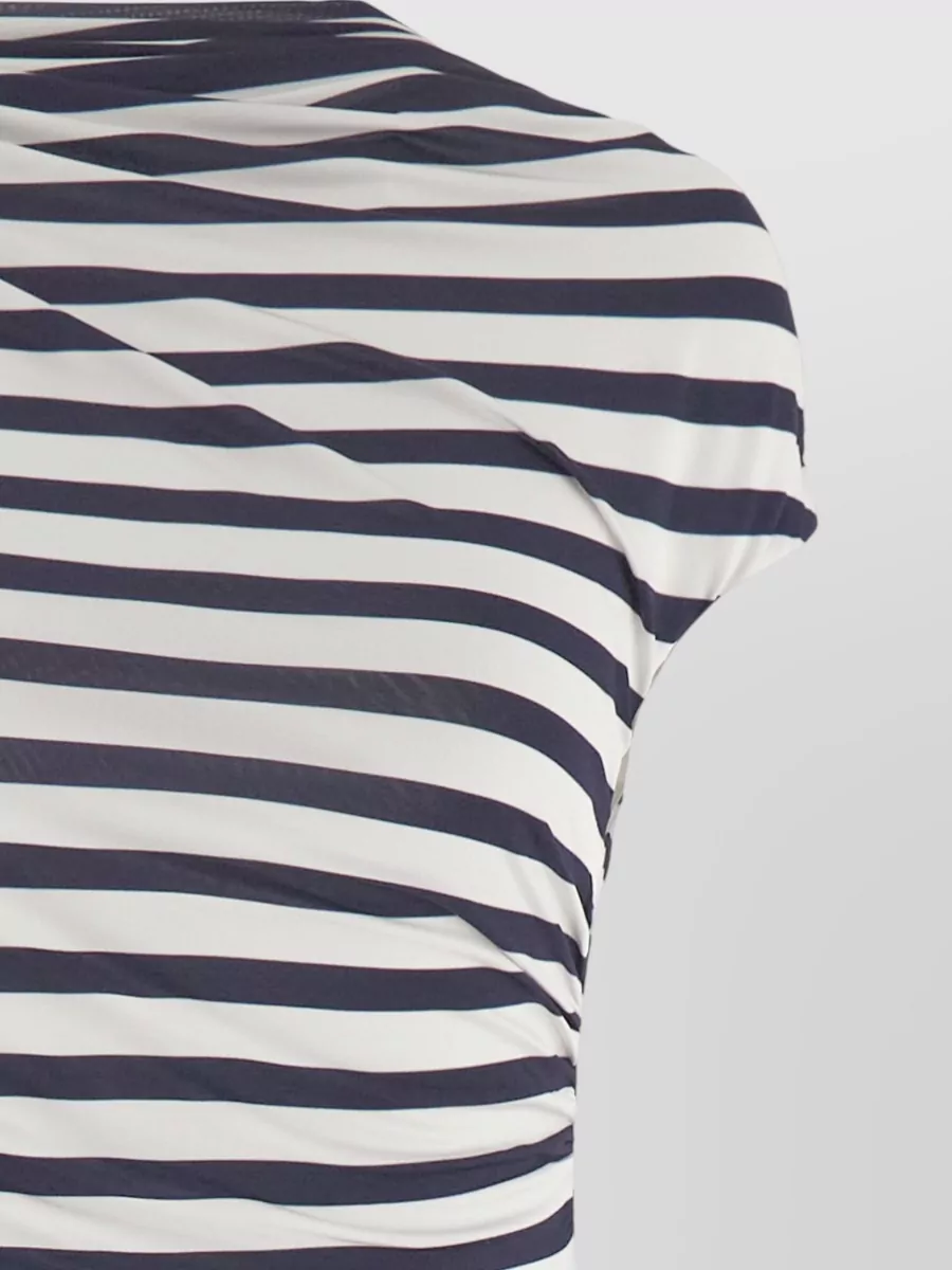 Self-Portrait Striped Draped Short-Sleeve High-Neck Maxi Dress