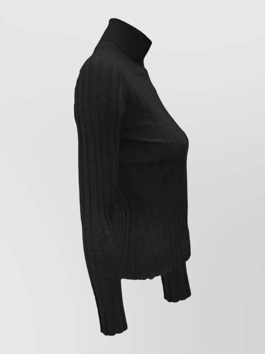 La Rose Cashmere Silk Ribbed Turtleneck Top
