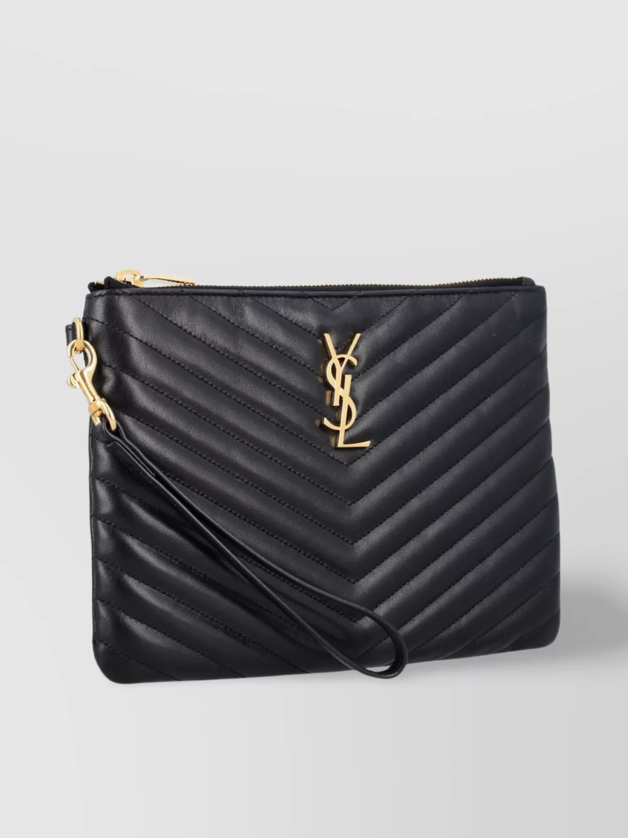 Saint Laurent Chevron Quilted Clutch Gold Hardware