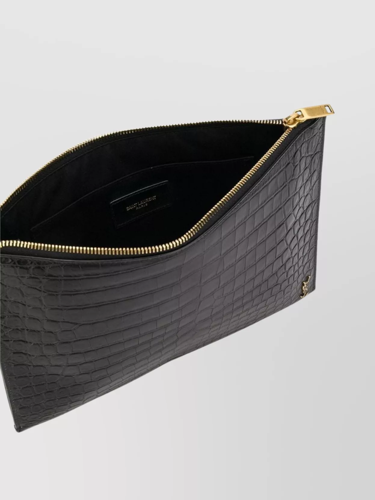 Saint Laurent Crocodile Embossed Leather Clutch Bag