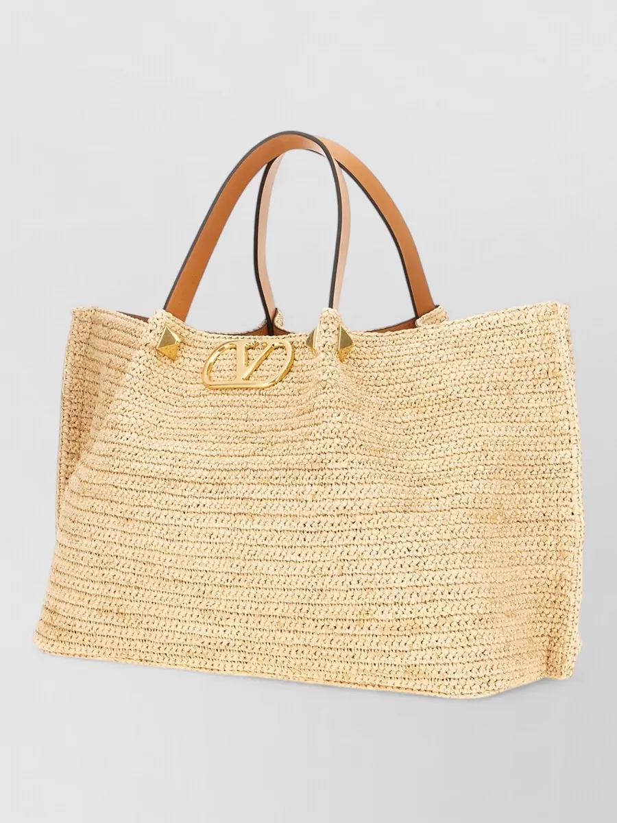 Valentino Garavani Vlogo Signature Raffia Tote Bag