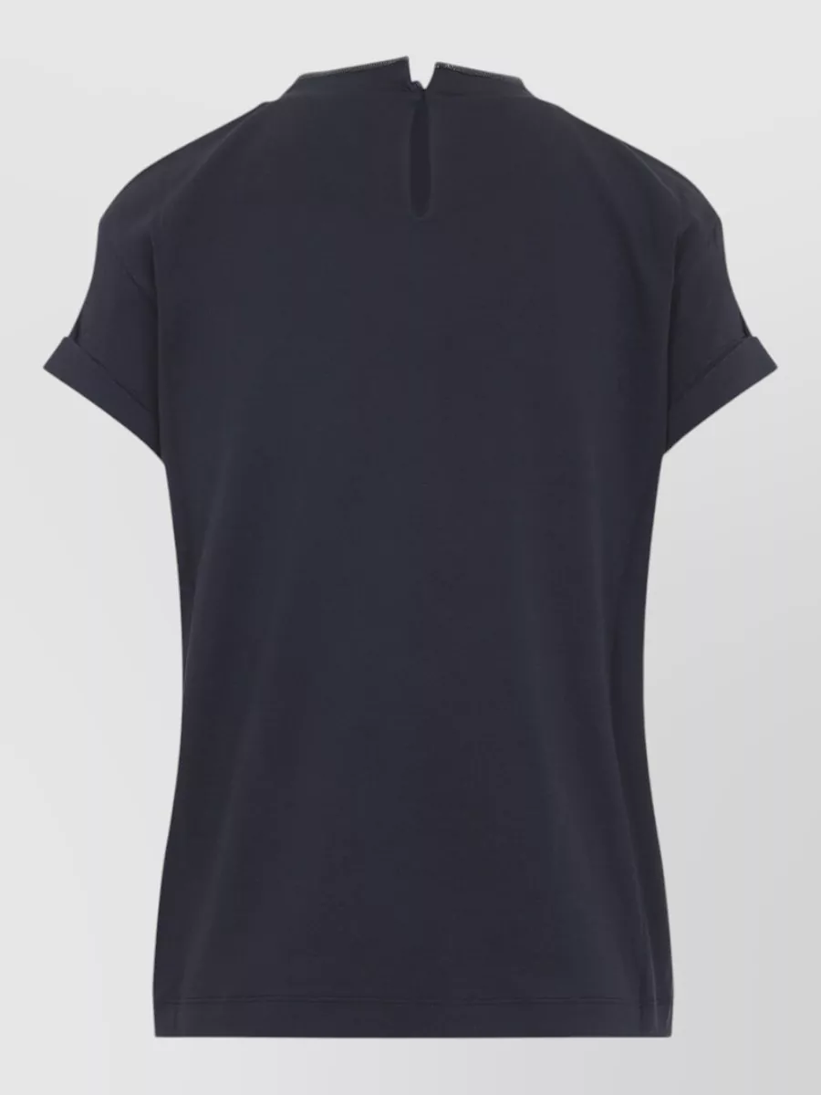 Brunello Cucinelli Monili Detail Short Sleeve Mock Neck T-Shirt