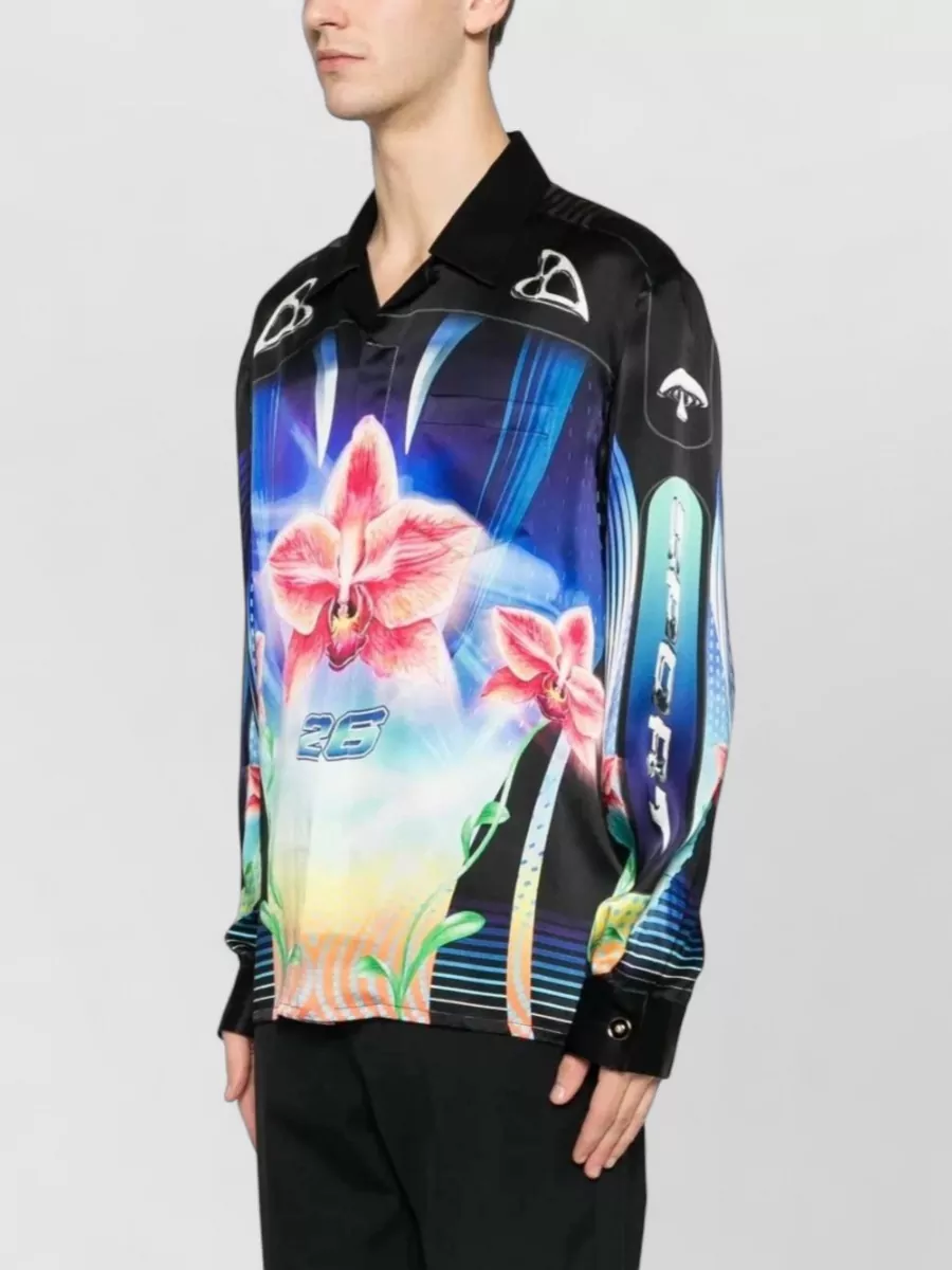 Casablanca Orchid Racer Cuban Collar Long Sleeve Shirt