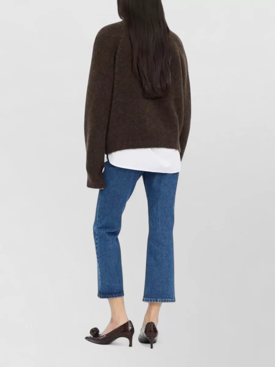 Rotate Alpaca-Blend Ribbed Floral Crewneck Sweater