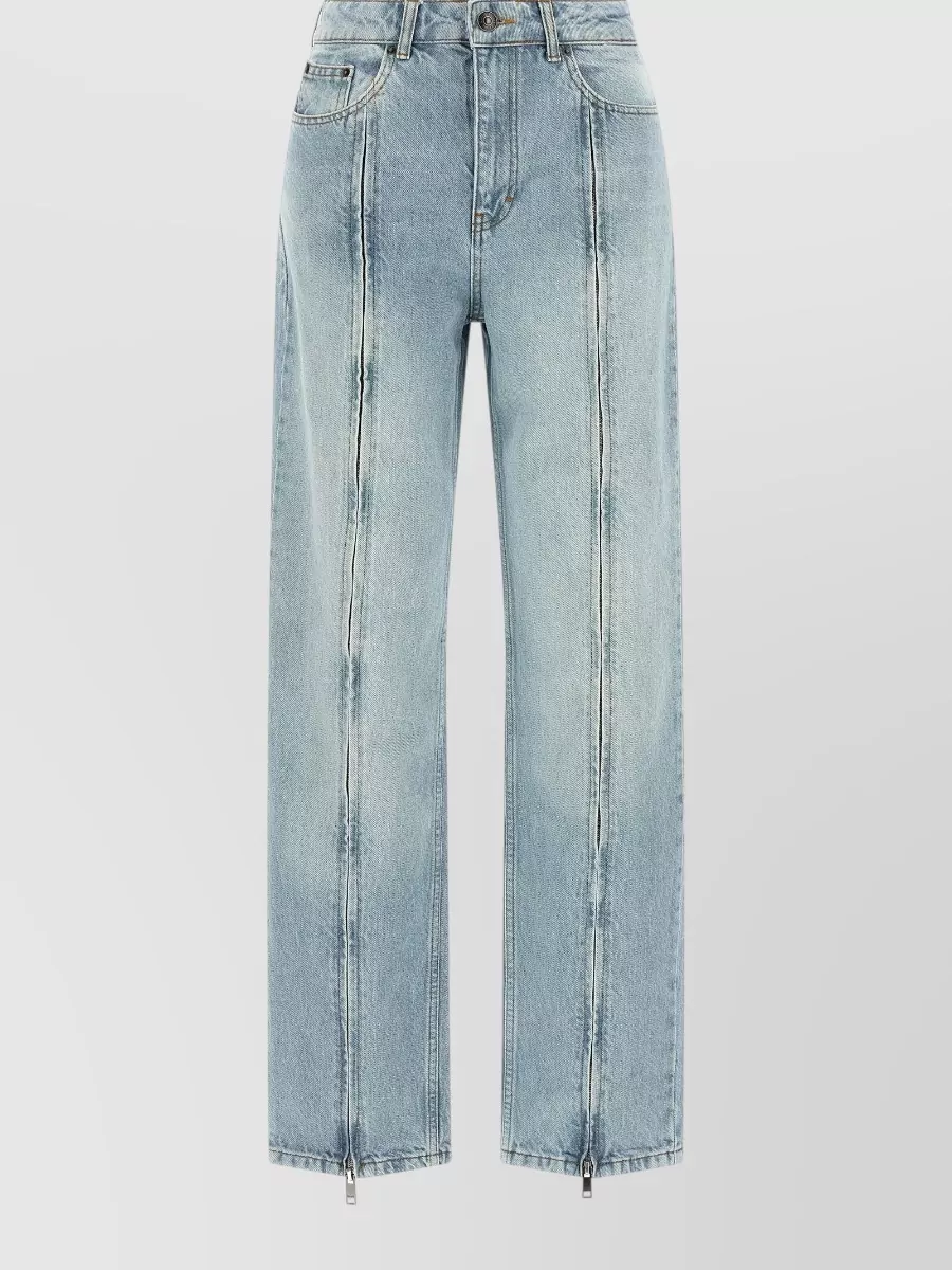 Rotate Birger Christensen Denim High-Rise Straight-Leg Front Zip Jeans