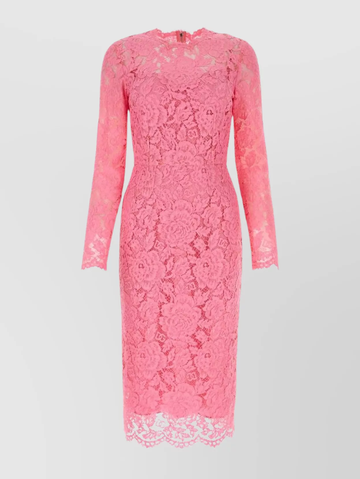 Dolce & Gabbana Lace Overlay Knee Length Dress In Pink