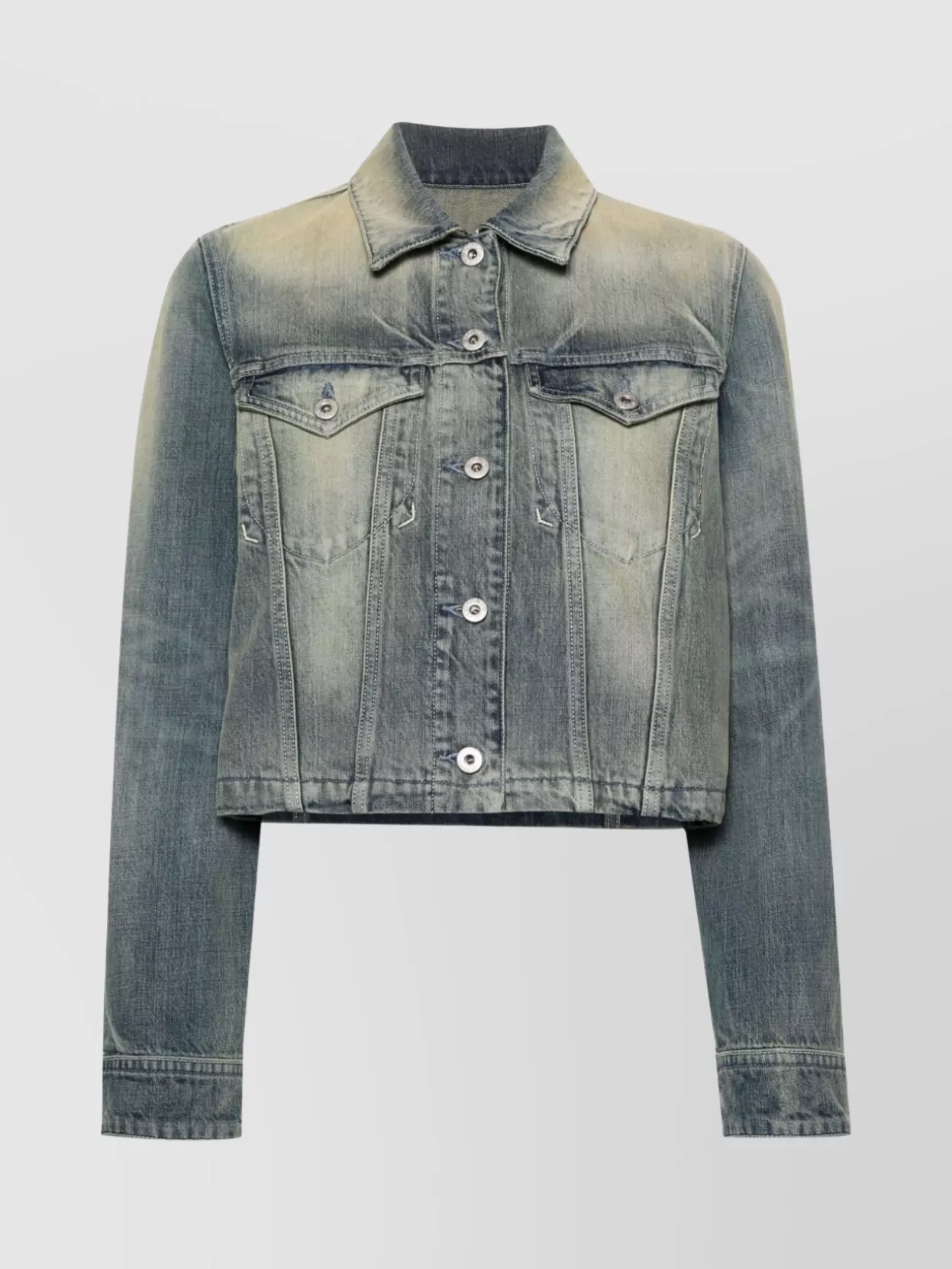 Shop Kenzo Cropped Denim Jacket With Patch Pockets In Grey