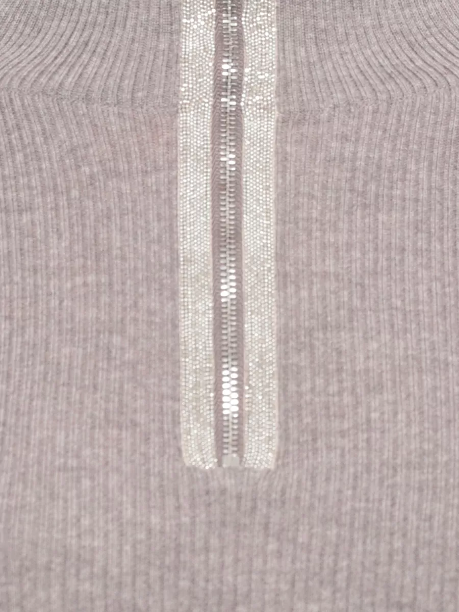 D.exterior Wool Ribbed High Neck Zip Jumper