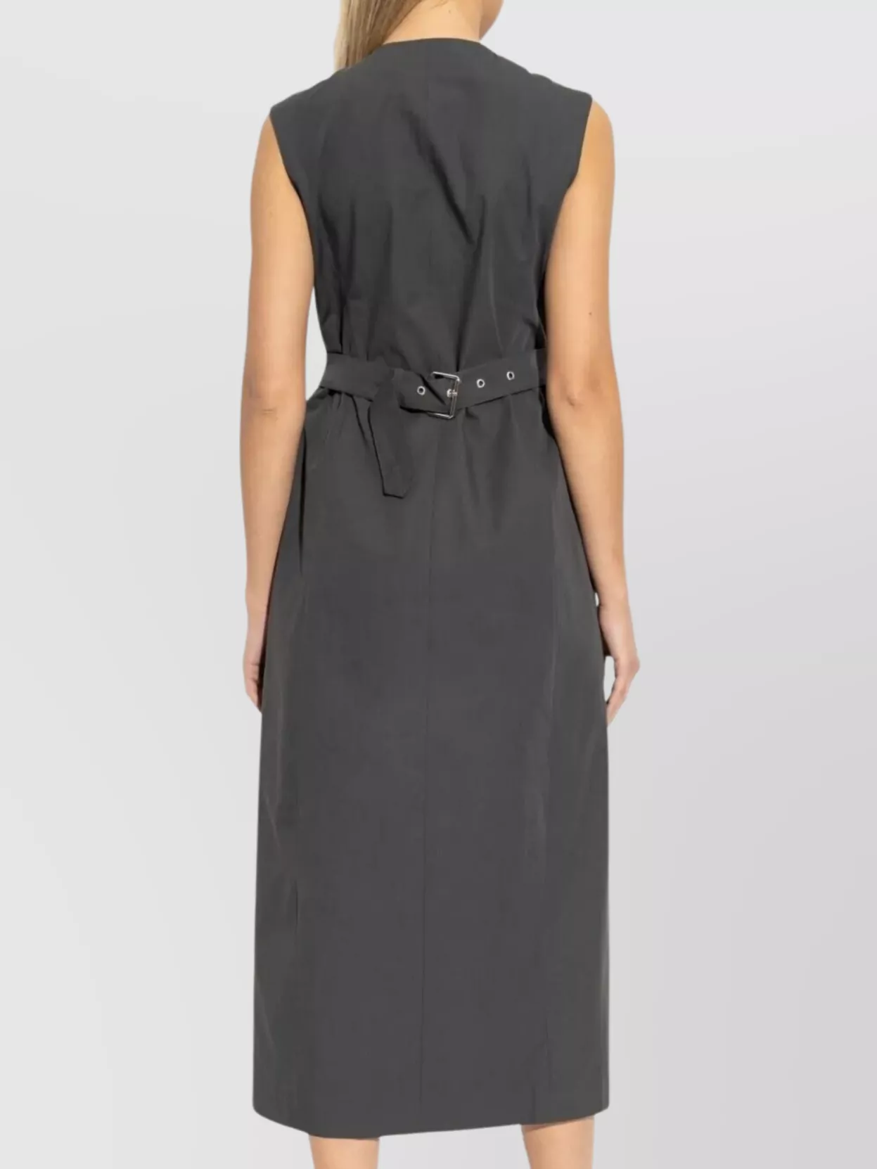 Dries Van Noten Long Midi Dress With Waist Belt And Pockets In Blue