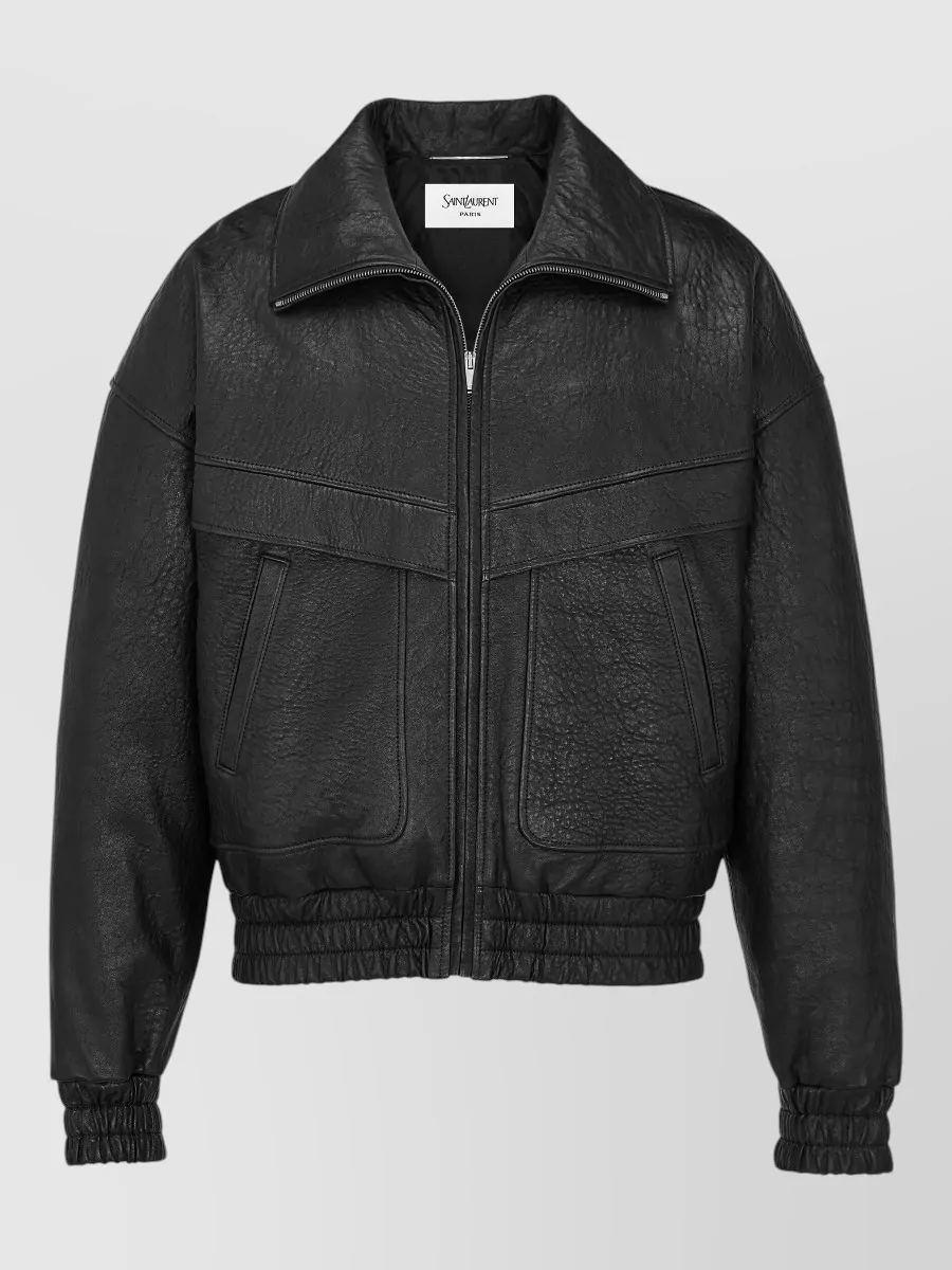 Saint Laurent lamb leather stand collar jacket