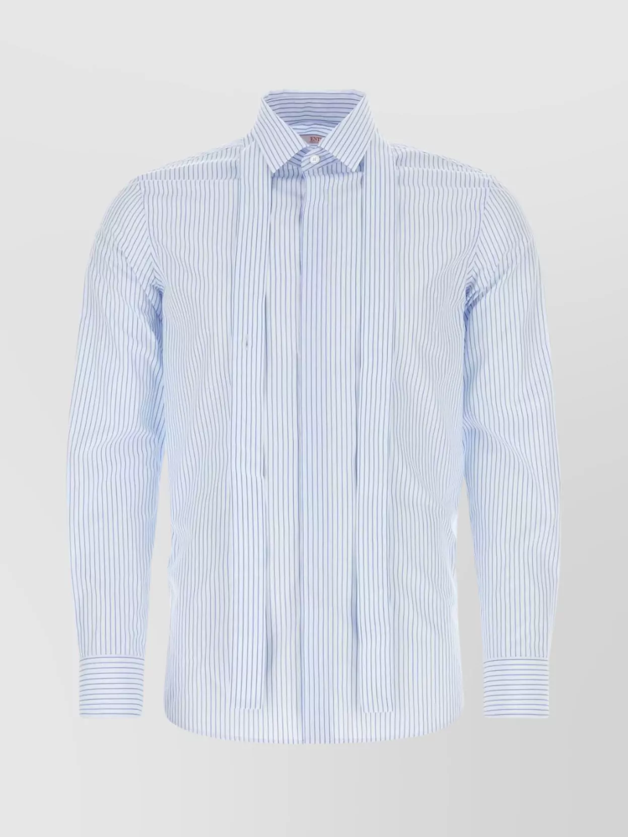 Shop Valentino Striped Poplin Shirt With Cuffed Sleeves In Blue